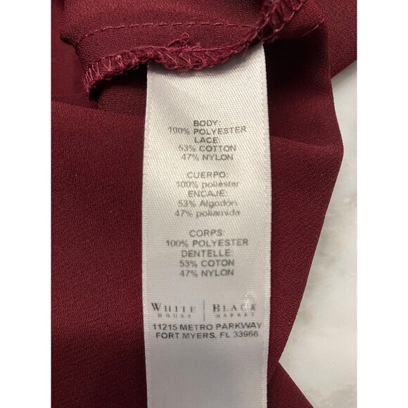 White House Black Market Sz 0 Maroon Long Sleeve Lace Insert Blouse - Picture 3 of 7